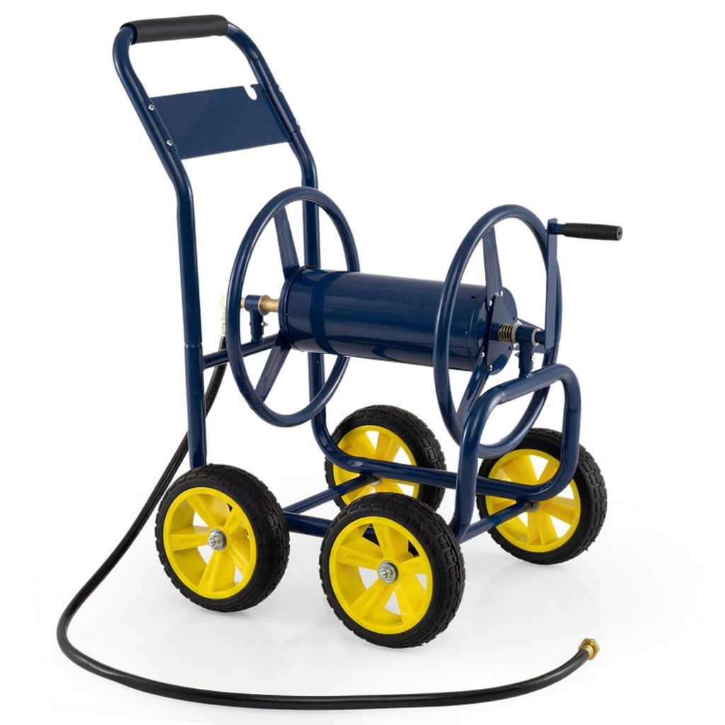 Biotree Garden Hose Reel Cart 4 Wheels Heavy-Duty Metal Water Hose Organizer Portable for Garden Yard Lawn Watering Outdoor, Blue