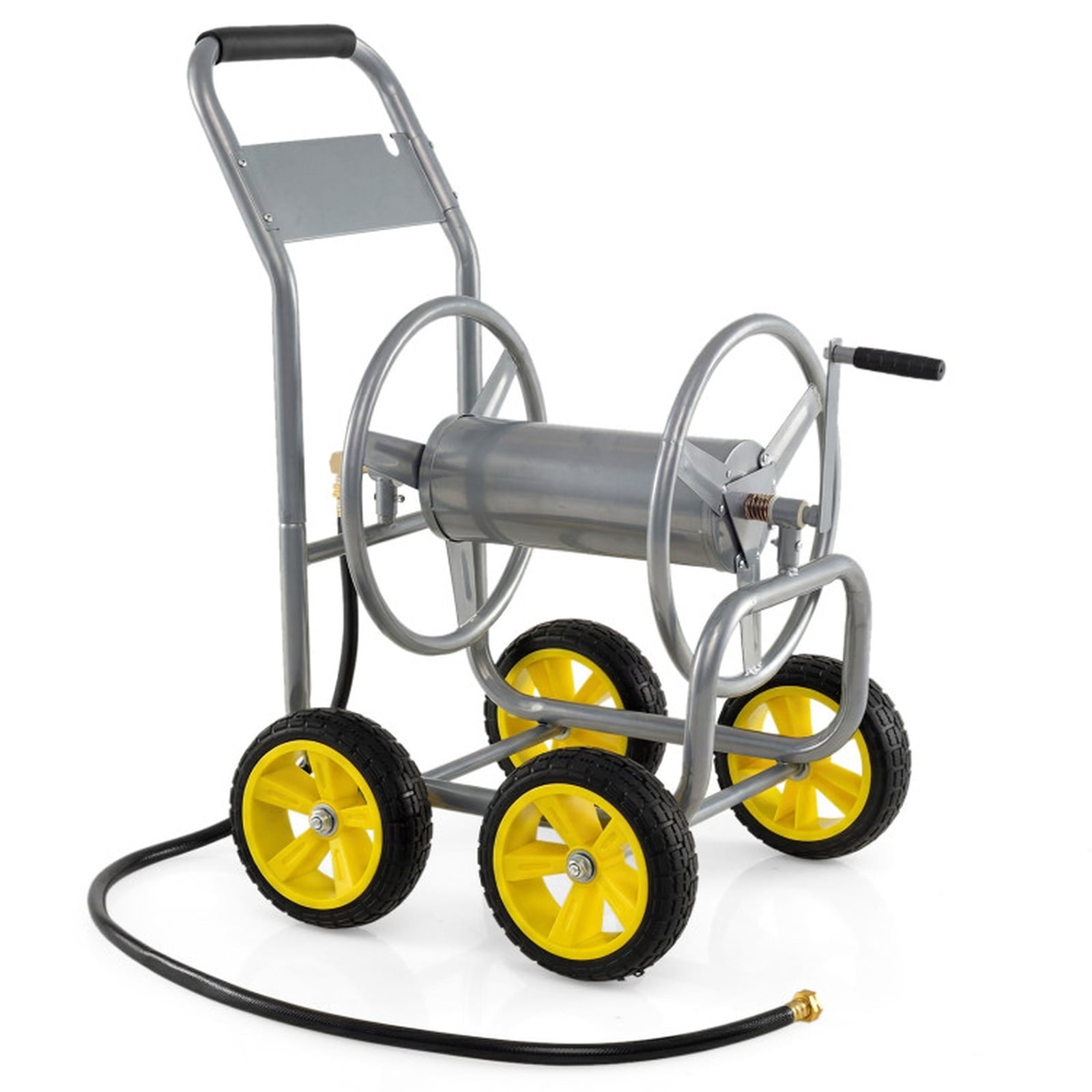 Biotree Garden Hose Reel Cart 4 Wheels Heavy-Duty Metal Water Hose Organizer Portable for Garden Yard Lawn Watering Outdoor, Silver