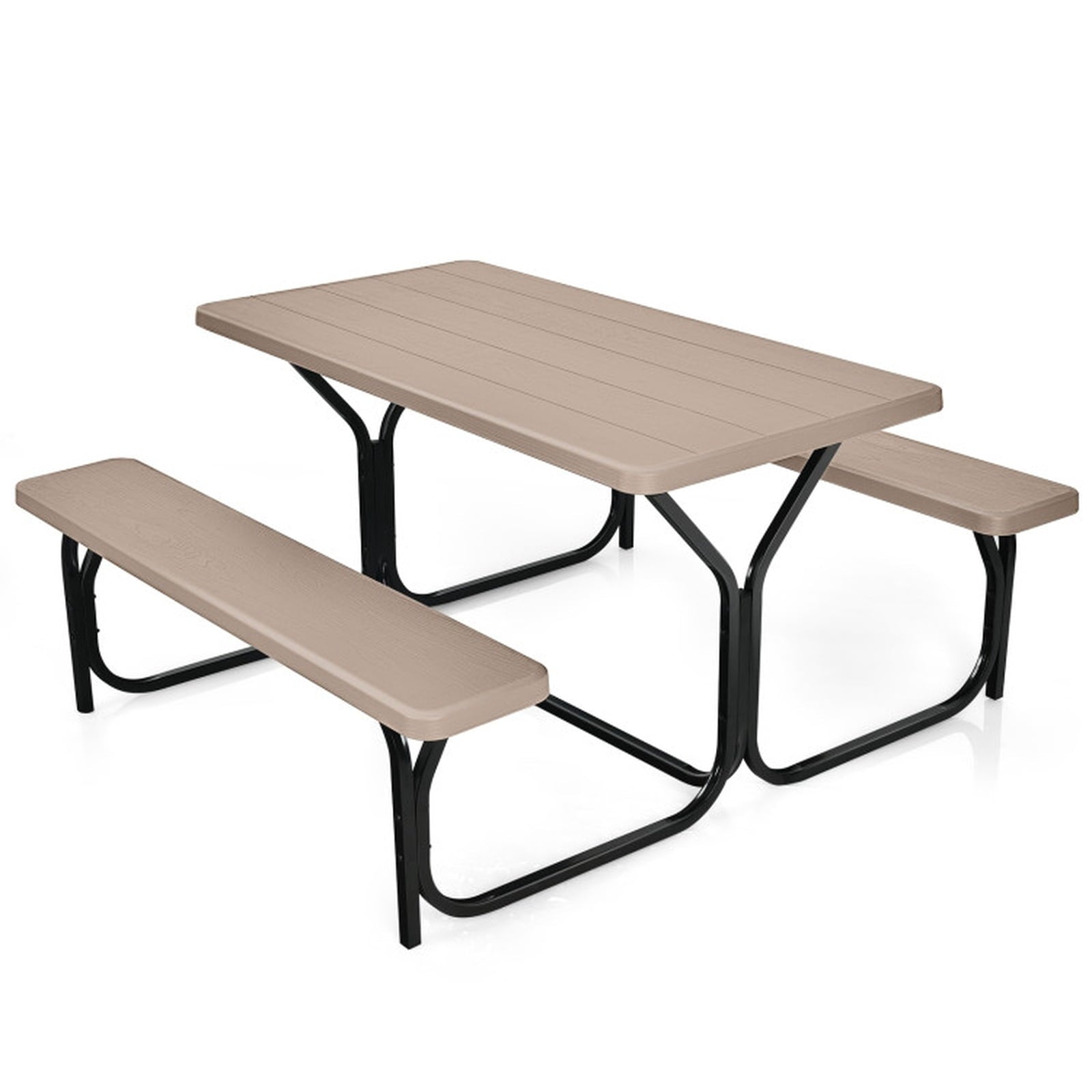 Biotree HDPE Outdoor Picnic Table Bench Set with Metal Base, Coffee