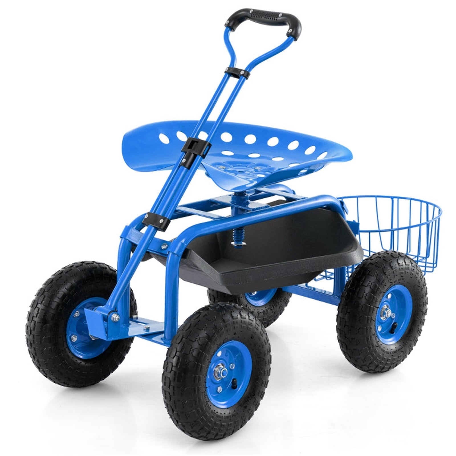 Biotree Heavy Duty Garden Cart with Tool Tray and 360 Swivel Seat for Garden Yard Lawn Work Outdoor, Blue