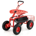 Biotree Heavy Duty Garden Cart with Tool Tray and 360 Swivel Seat for Garden Yard Lawn Work Outdoor, Red
