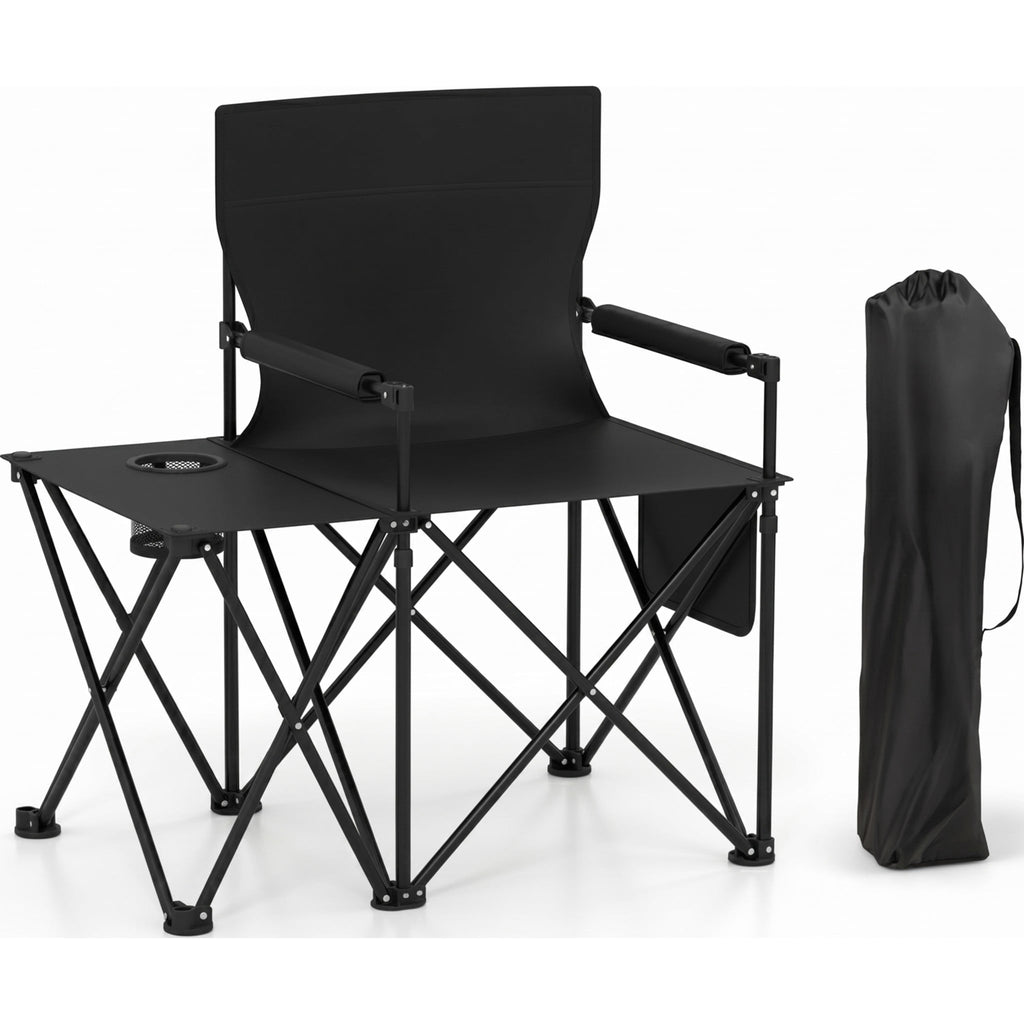 Biotree Heavy Duty Oversized Folding Camping Chair with Side Table and Storage Pockets Portable Outdoor Chair for Adults, Black