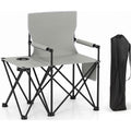 Biotree Heavy Duty Oversized Folding Camping Chair with Side Table and Storage Pockets Portable Outdoor Chair for Adults, Gray