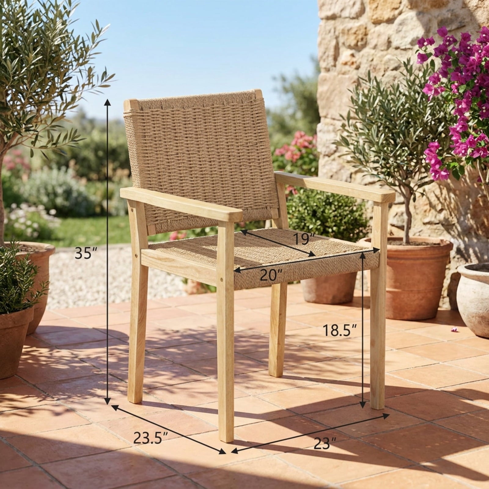Biotree Indoor Outdoor Wood Chair Set of 2 Stackable Patio Chair for Garden BackyardNatural