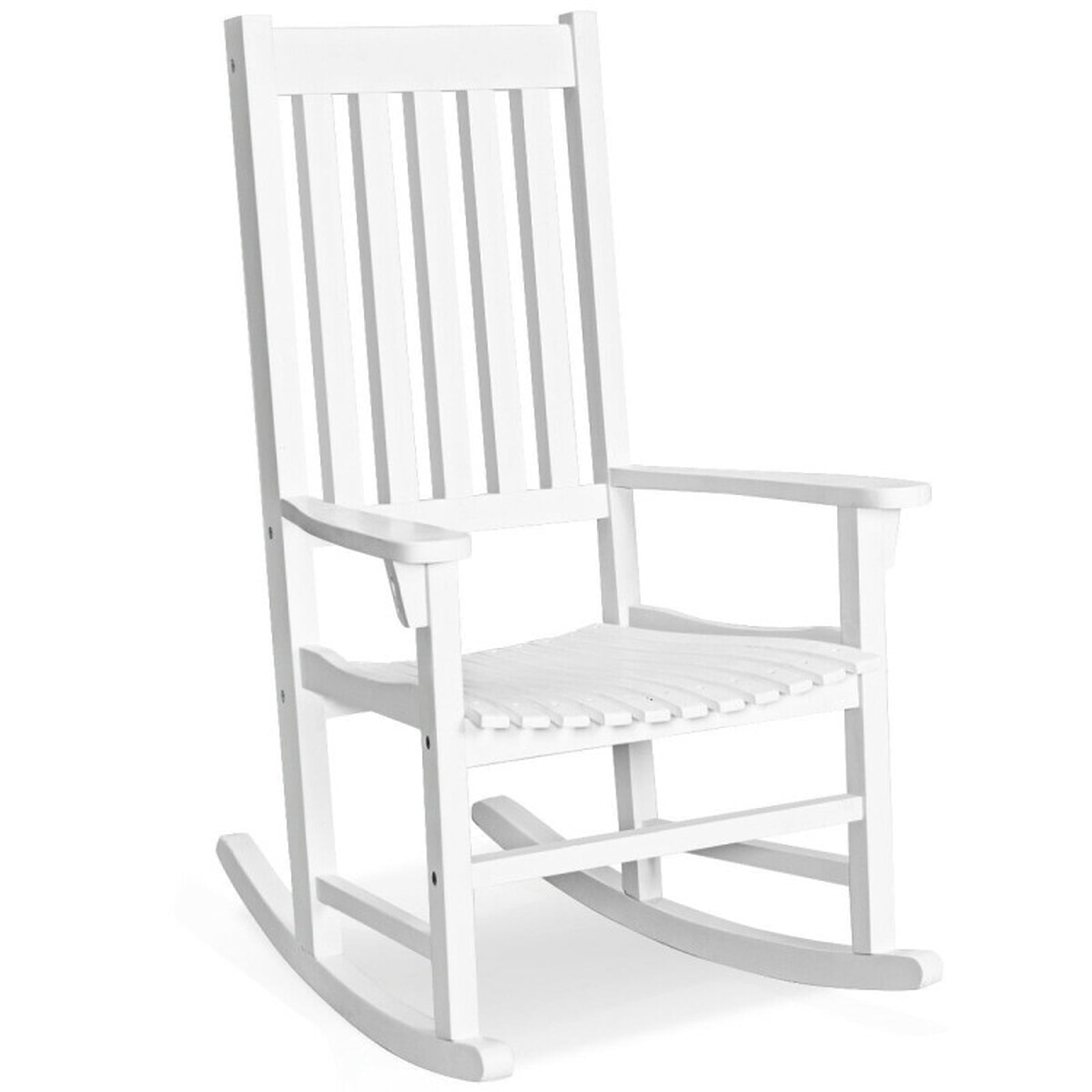 Biotree Indoor Outdoor Wooden High Back Rocking Chair Stackable Patio Chair for Garden BackyardWhite