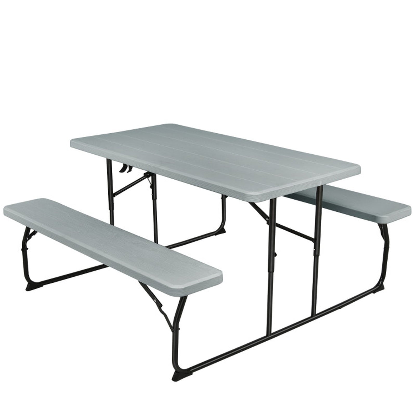 Biotree Indoor and Outdoor Folding Picnic Table Bench Set with Wood-like Texture, Gray