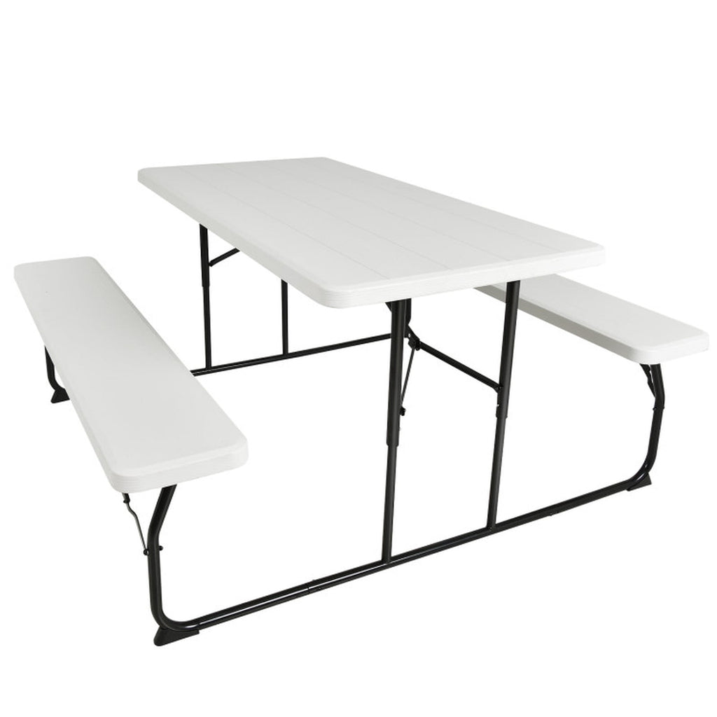 Biotree Indoor and Outdoor Folding Picnic Table Bench Set with Wood-like Texture, White