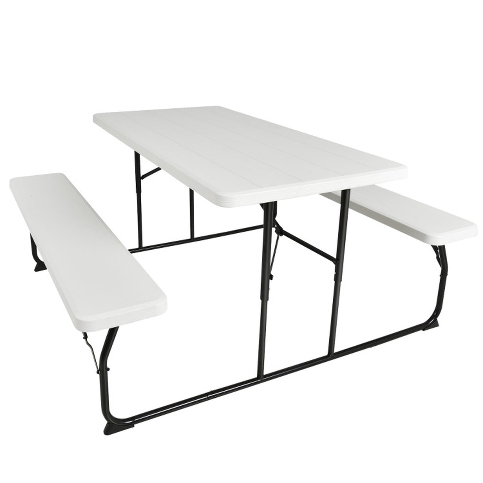 Biotree Indoor and Outdoor Folding Picnic Table Bench Set with Wood-like Texture, White