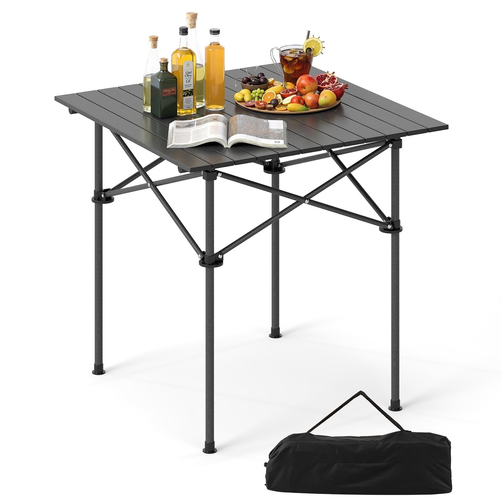 Biotree Folding Roll-Up Camping Table with Metal Legs Portable Lightweight Outdoor Table for Camping Picnic Beach, Black
