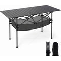 Biotree Patio Folding Camping Table with Roll-Up Tabletop and Mesh Basket Portable Outdoor Table with Storage, Black