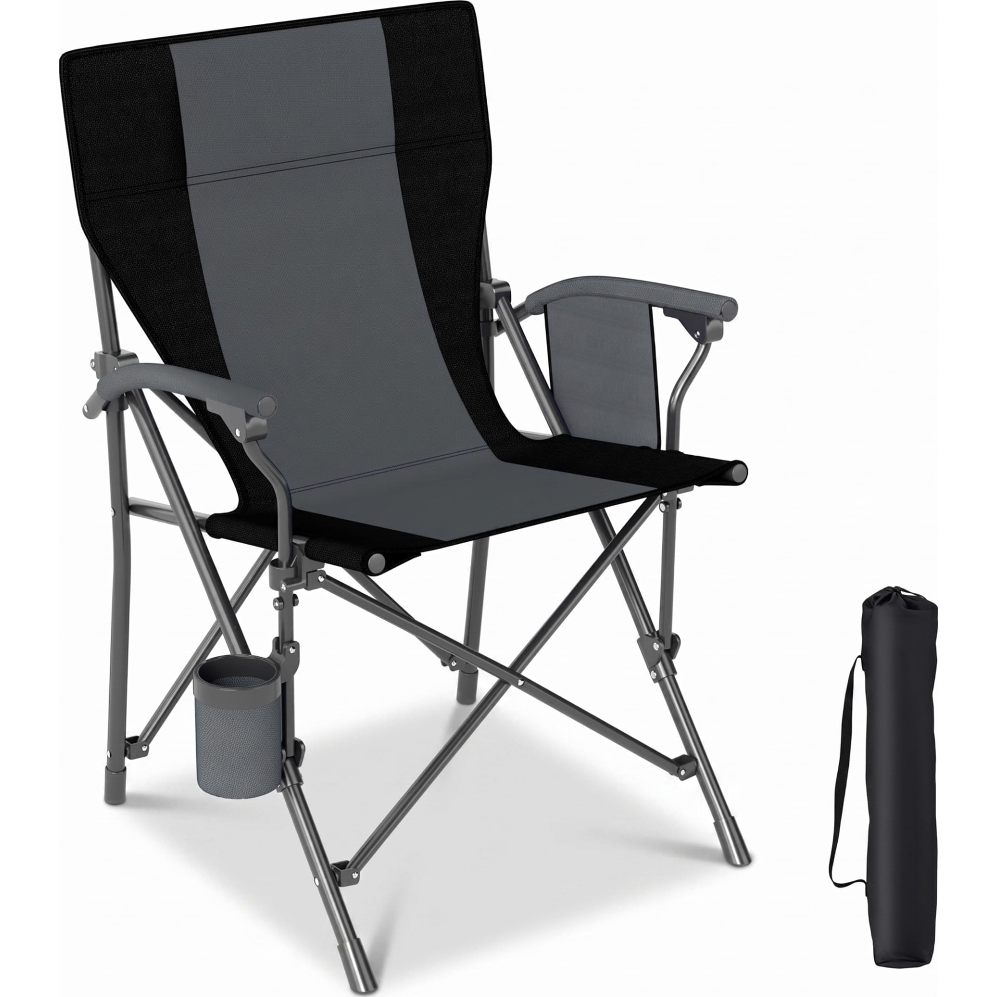 Biotree Lightweight Portable Folding Camp Chair with Cup Holder and Side Pocket Heavy Duty 350 lb Capacity Outdoor Chair, Gray