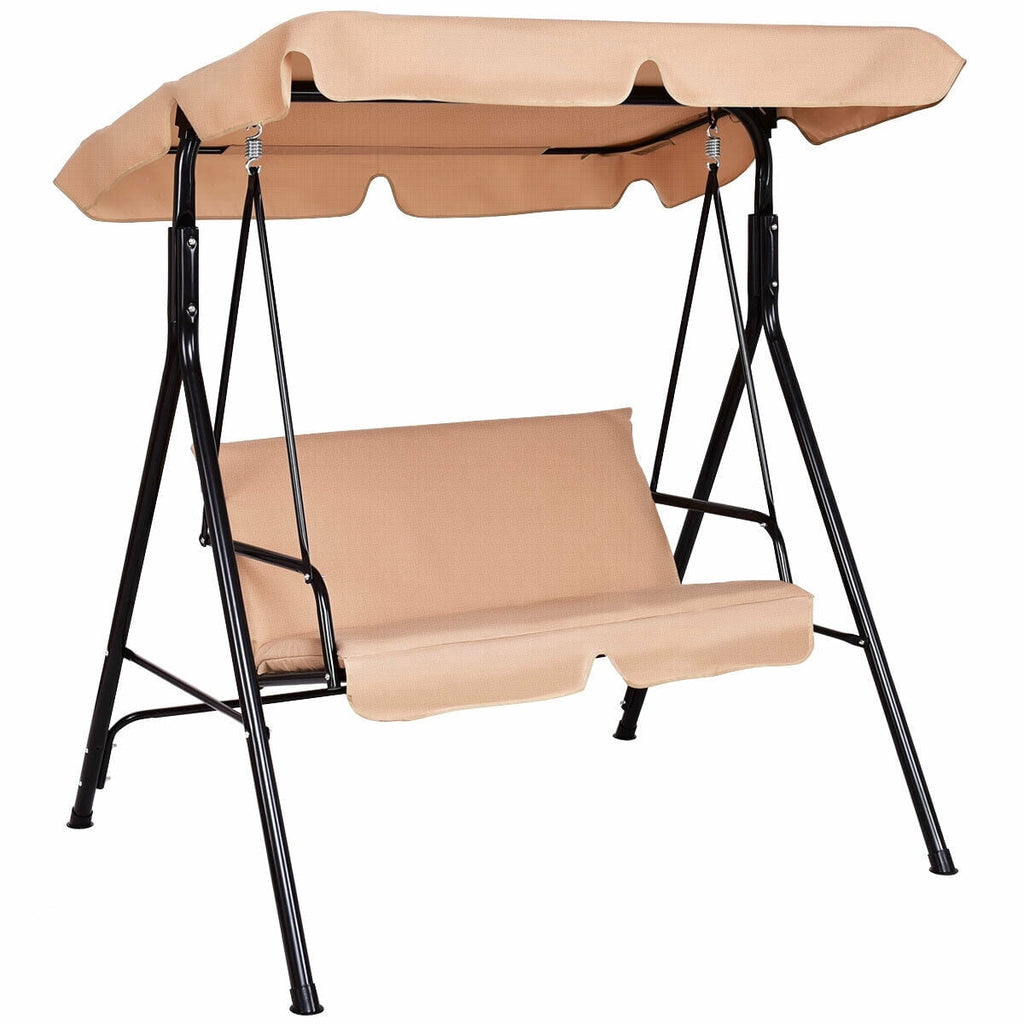 Biotree Loveseat Cushioned Patio Steel Frame Swing Glider -Beige Outdoor Garden Relaxation Deck Porch