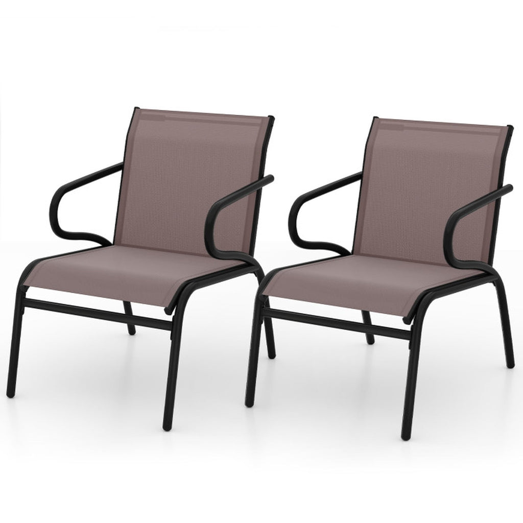 Biotree Modern Patio Chairs Set of 2 with Breathable Fabric for Porch Stackable Patio Chair for Garden BackyardCoffee