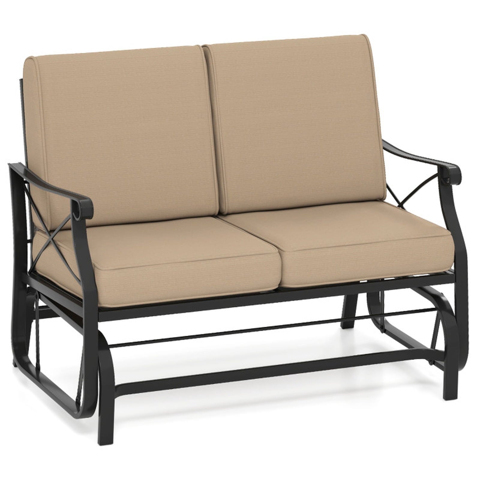 Biotree Outdoor 2-Person Glider Rocking Chair Loveseat with Thick Cushions and Metal Frame Stackable Patio Chair for Garden BackyardBrown