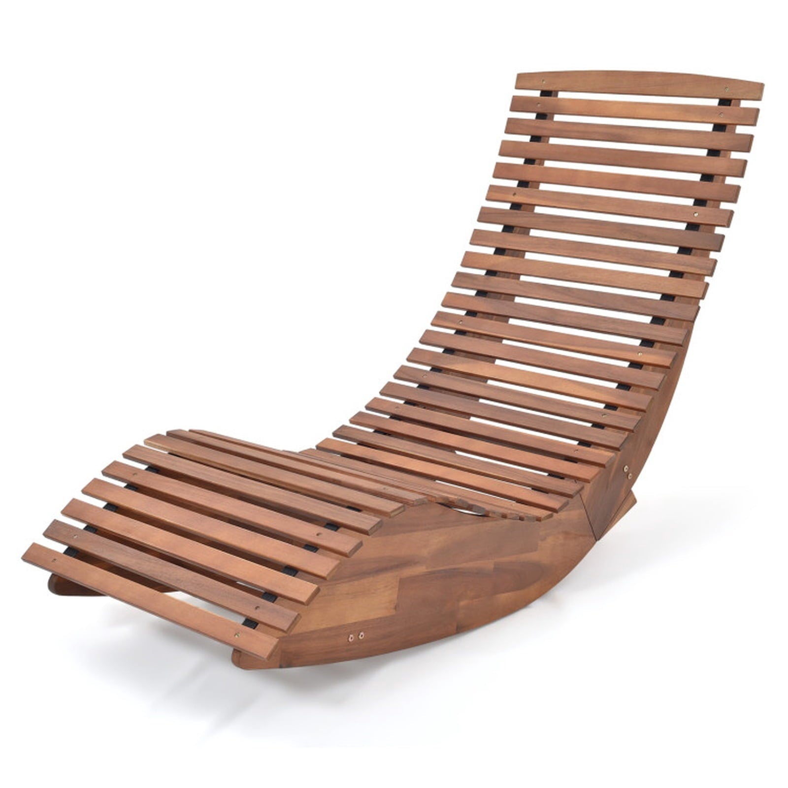 Biotree Outdoor Acacia Wood Rocking Chair with Widened Slatted Seat and High Back Stackable Patio Chair for Garden BackyardNatural