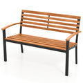 Biotree Outdoor Bench Acacia Wood Patio Loveseat with Backrest Armrests Stackable Patio Chair for Garden BackyardBlack + Natural