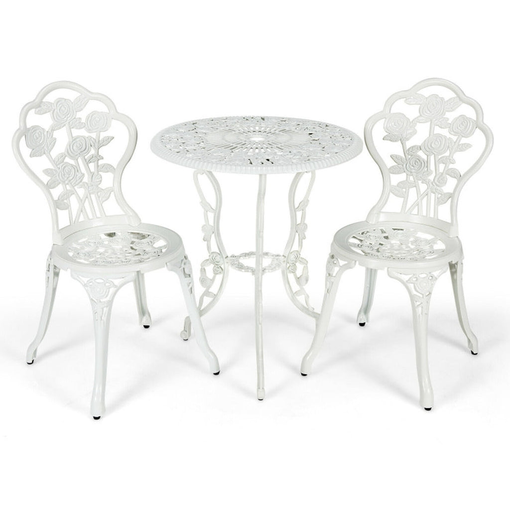 Biotree Outdoor Cast Aluminum Patio Furniture Set with Rose Design Outdoor Conversation Set for Garden Backyard PorchWhite