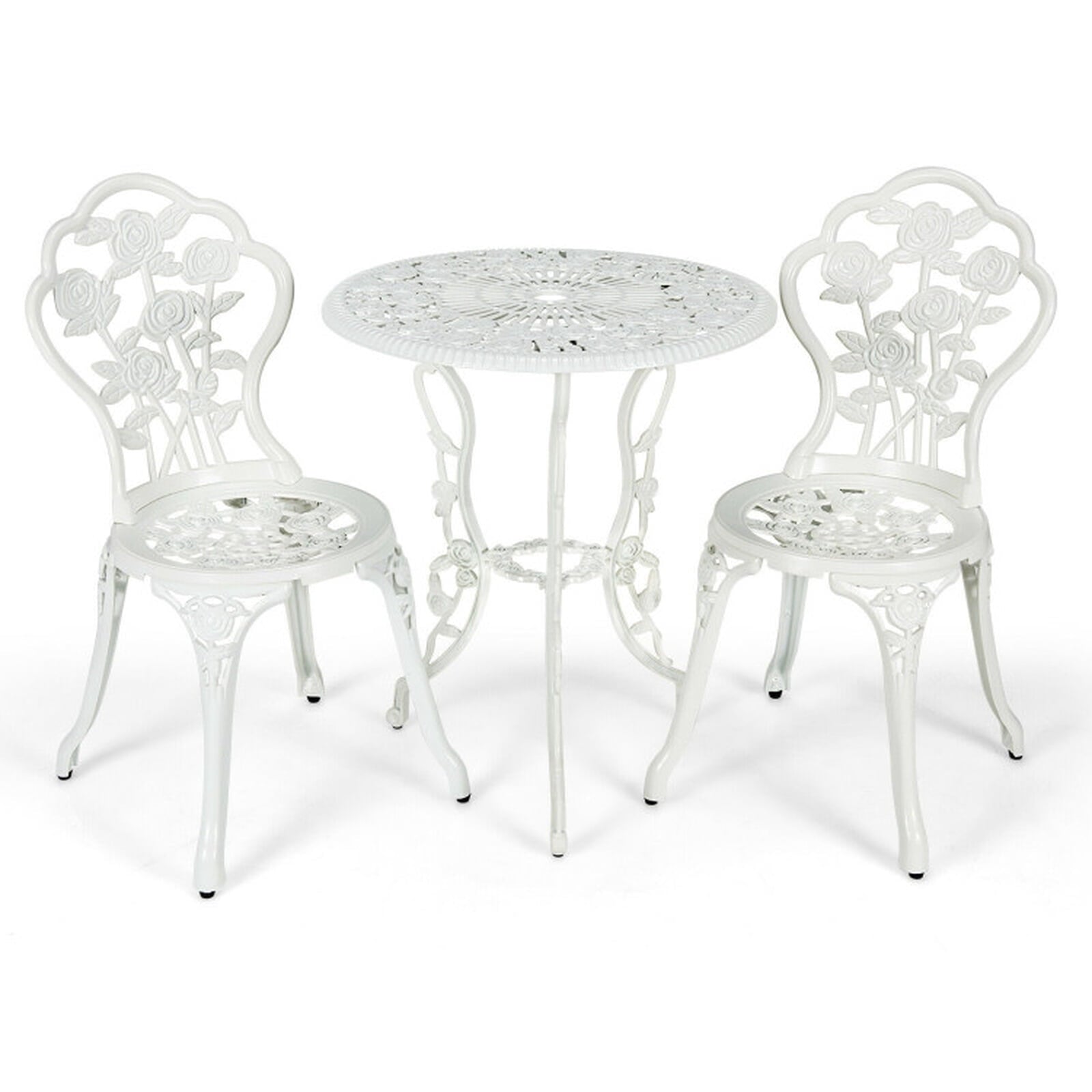 Biotree Outdoor Cast Aluminum Patio Furniture Set with Rose Design Outdoor Conversation Set for Garden Backyard PorchWhite