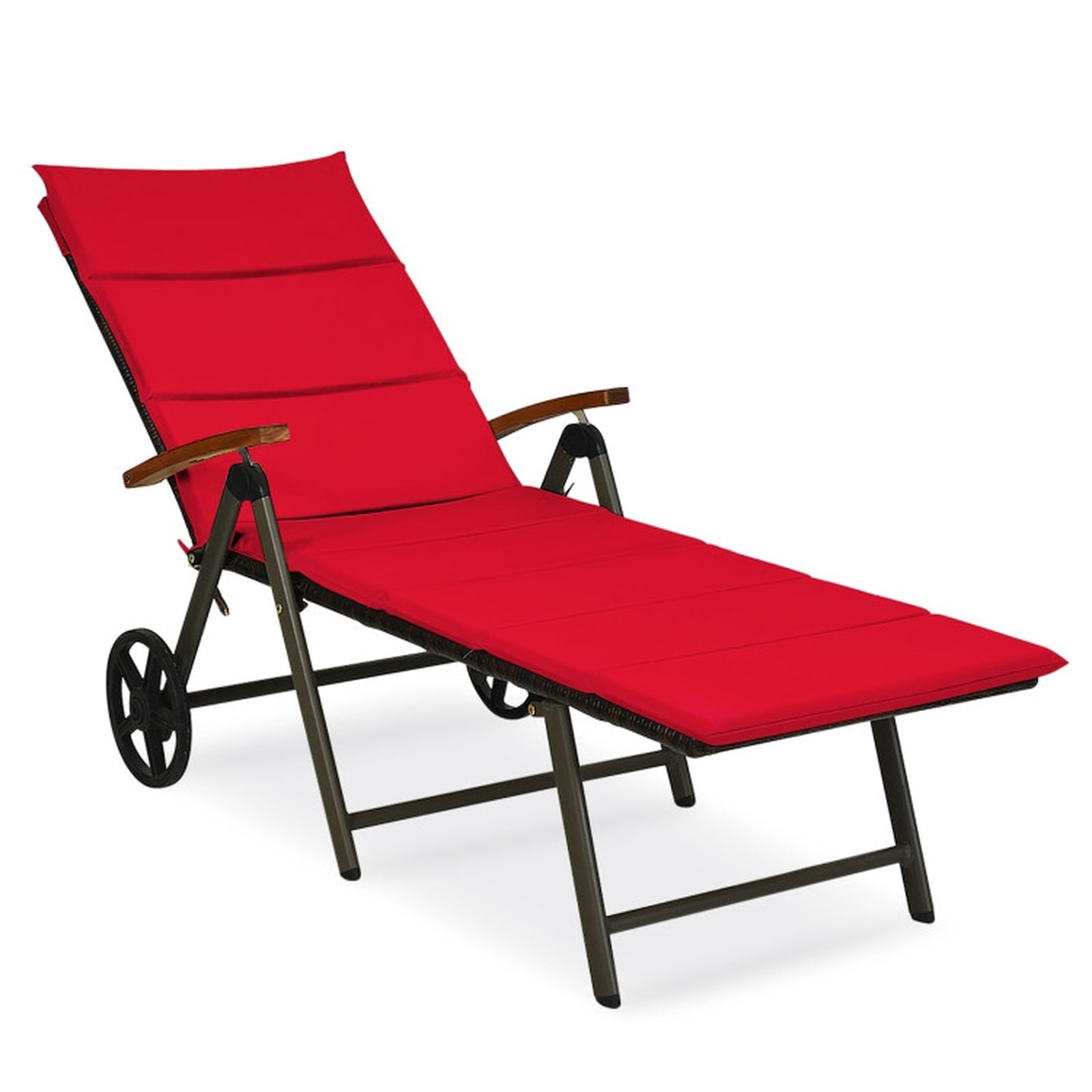 Biotree Outdoor Chaise Lounge Chair Rattan Lounger Recliner Chair Stackable Patio Chair for Garden BackyardRed