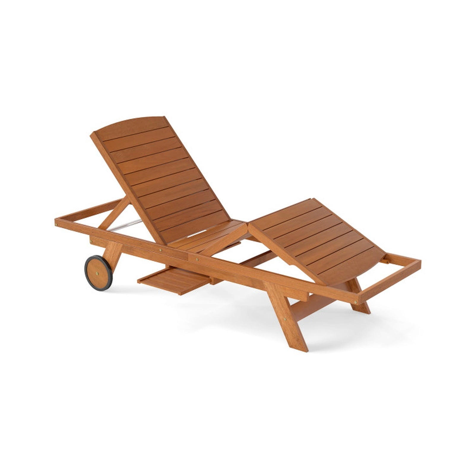 Biotree Outdoor Chaise Lounge Chair with Wheels 4-Position Patio Wood Recliner with Adjustable BackrestNatural