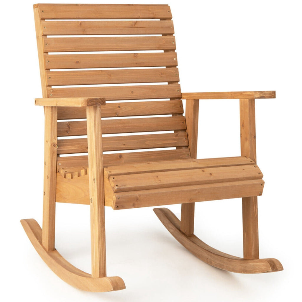 Biotree Outdoor Fir Wood Rocking Chair with High Backrest Stackable Patio Chair for Garden BackyardBrown