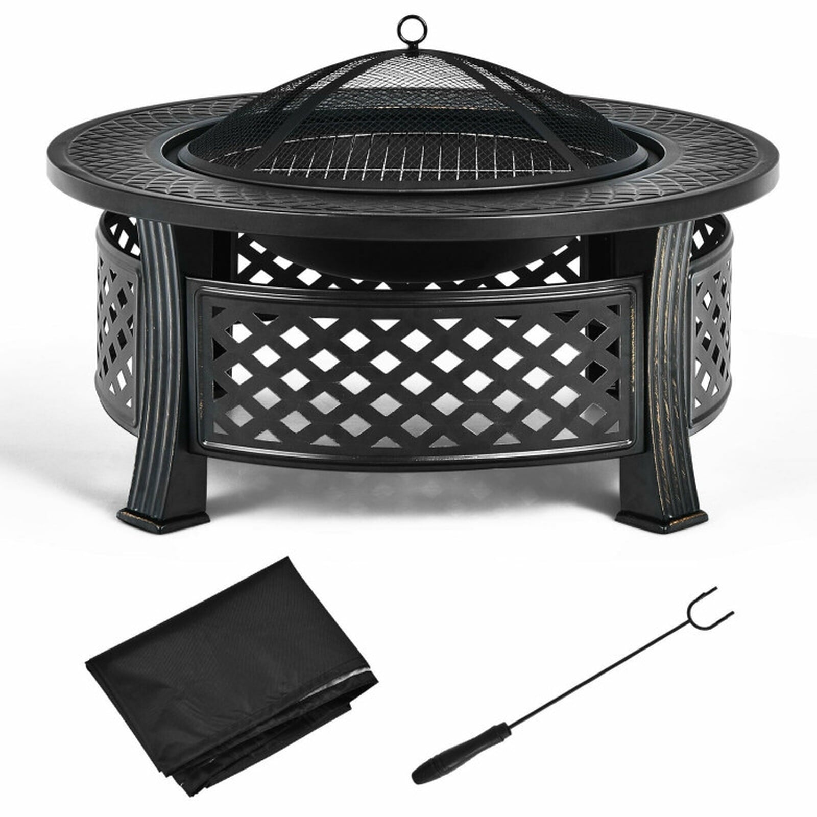 Biotree Outdoor Fire Pit with BBQ Grill and High for Outdoor Patio Backyard Garden Camping, Black