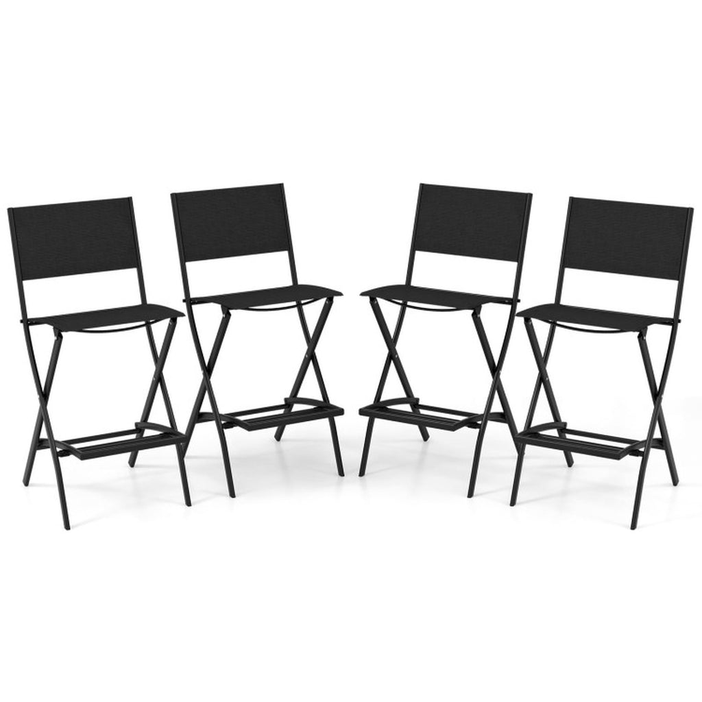 Biotree Outdoor Folding Bar Height Stool Set of 4 with Metal Frame and Footrest for Patio Porch Garden Backyard Outdoor, Black