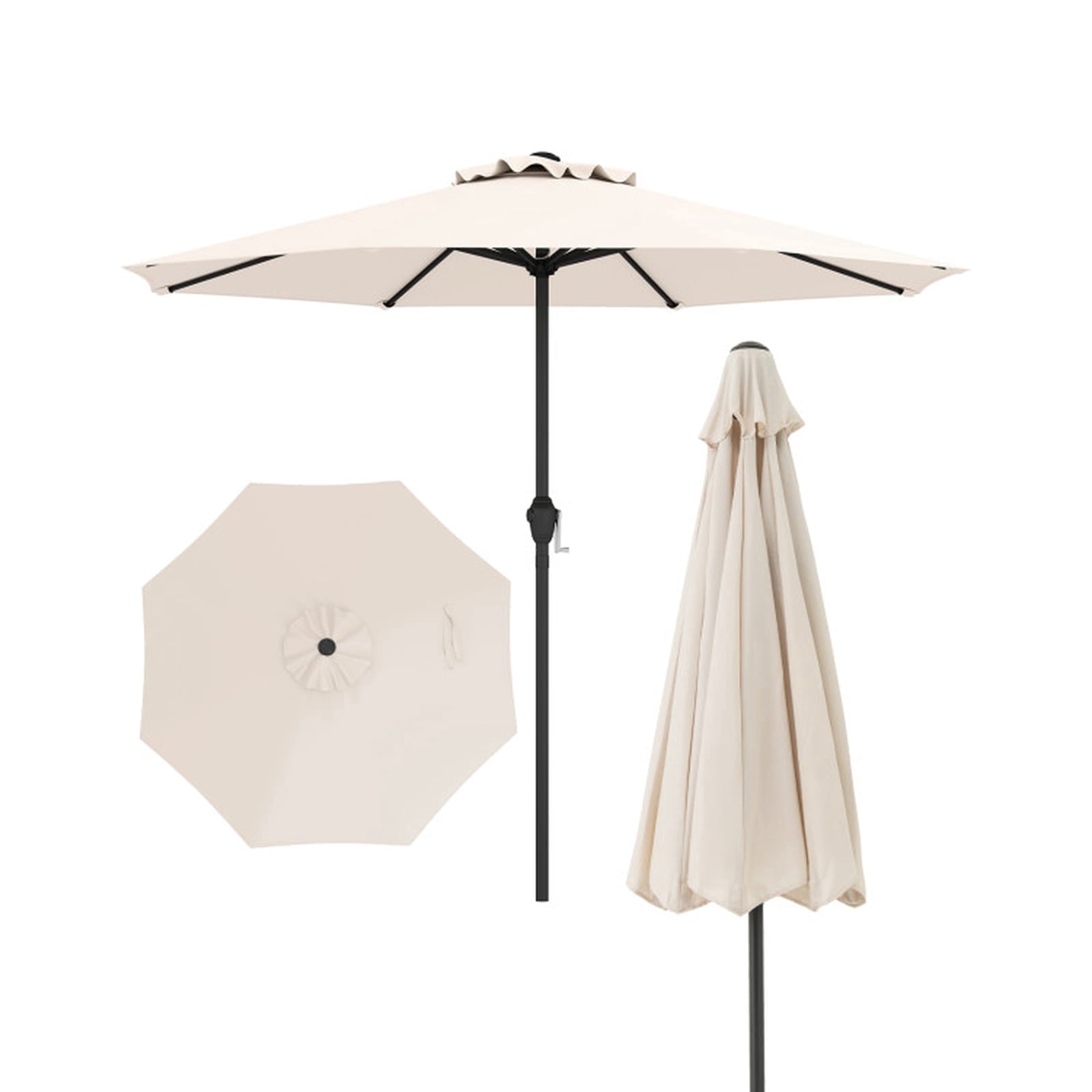 Biotree Outdoor Heavy Duty Market Umbrella with Crank Handle and 8 Sturdy Ribs-Beige - Outdoor Patio Garden Sun Shade