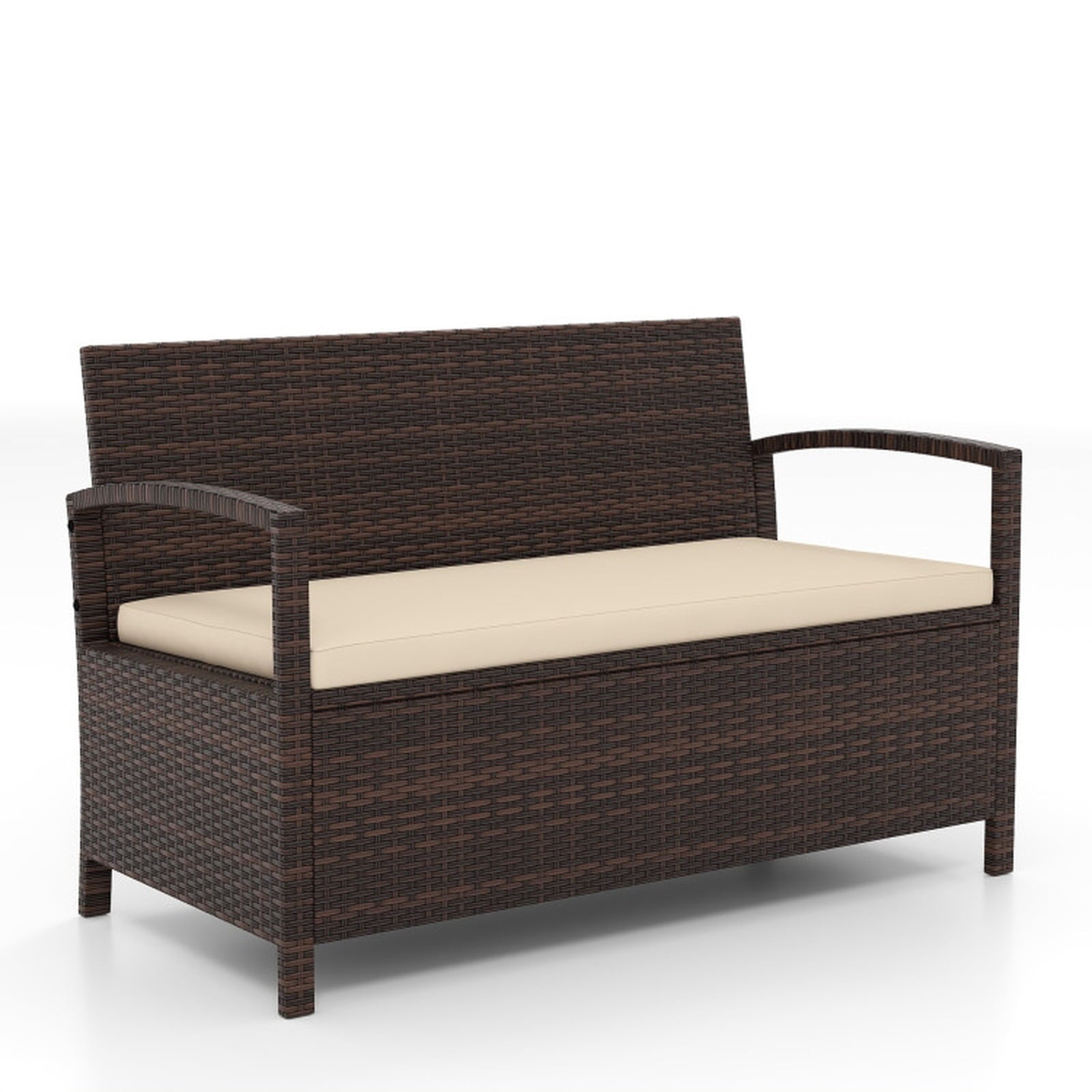 Biotree Outdoor PE Wicker Storage Bench 2 Seater with Cushion and 42 Gallon Deck Box Stackable Patio Chair for Garden BackyardBeige