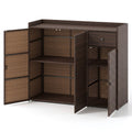 Biotree Outdoor PE Wicker Storage Cabinet with 3 Doors, Weatherproof Rattan Deck Box with Countertop, Adjustable Shelves Drawer for Patio Garden Deck, Brown