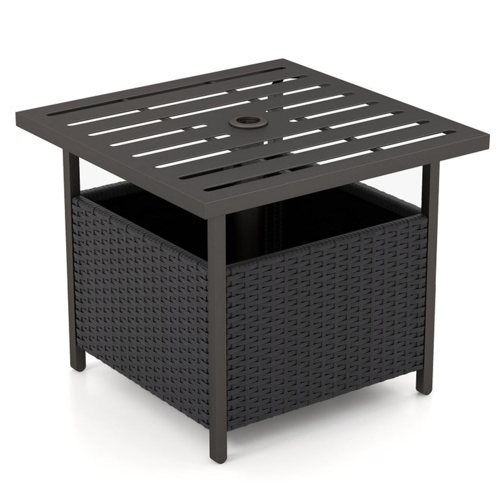 Biotree Outdoor Patio Rattan Wicker Steel Side Deck Table, Dark Brown