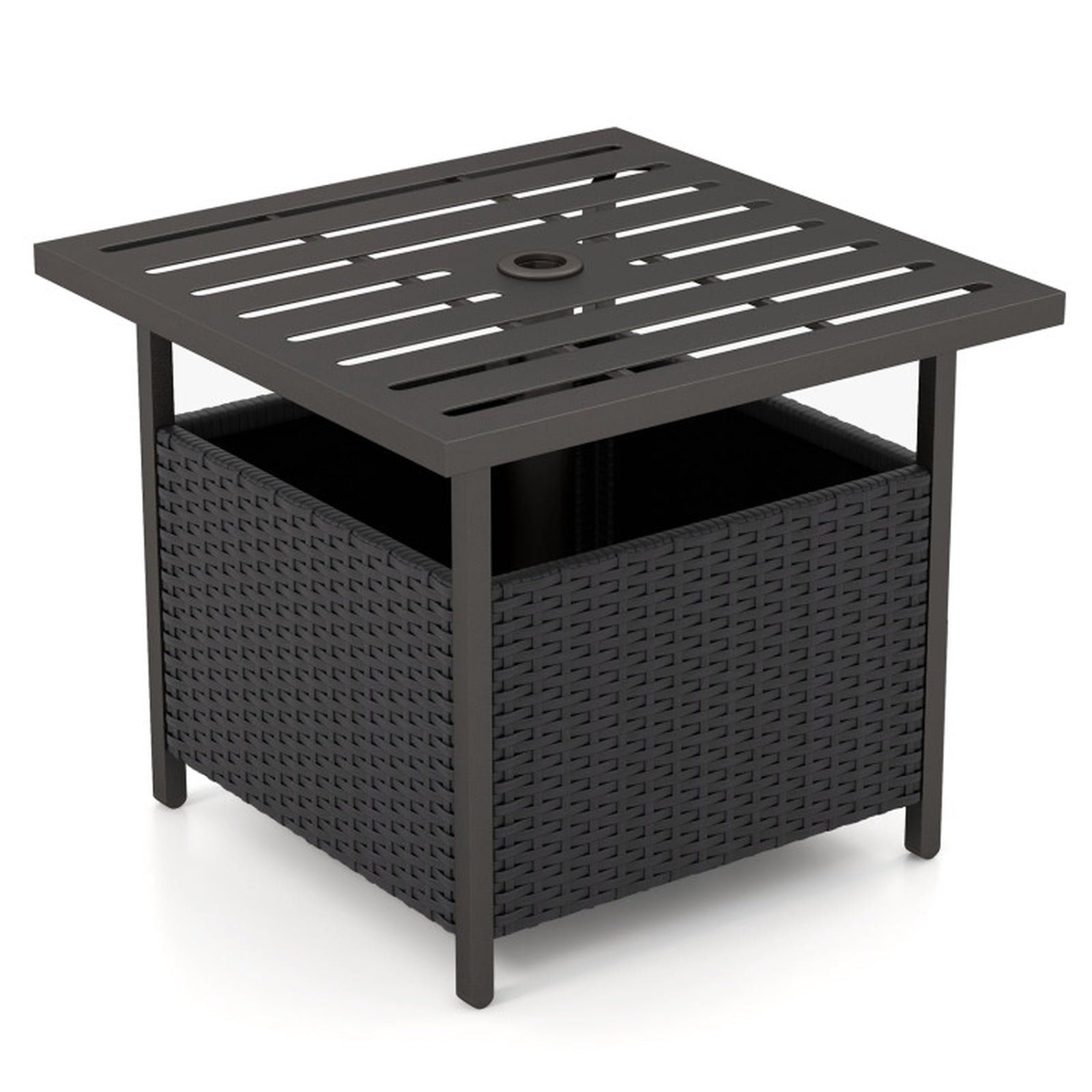 Biotree Outdoor Patio Rattan Wicker Steel Side Deck Table, Dark Brown
