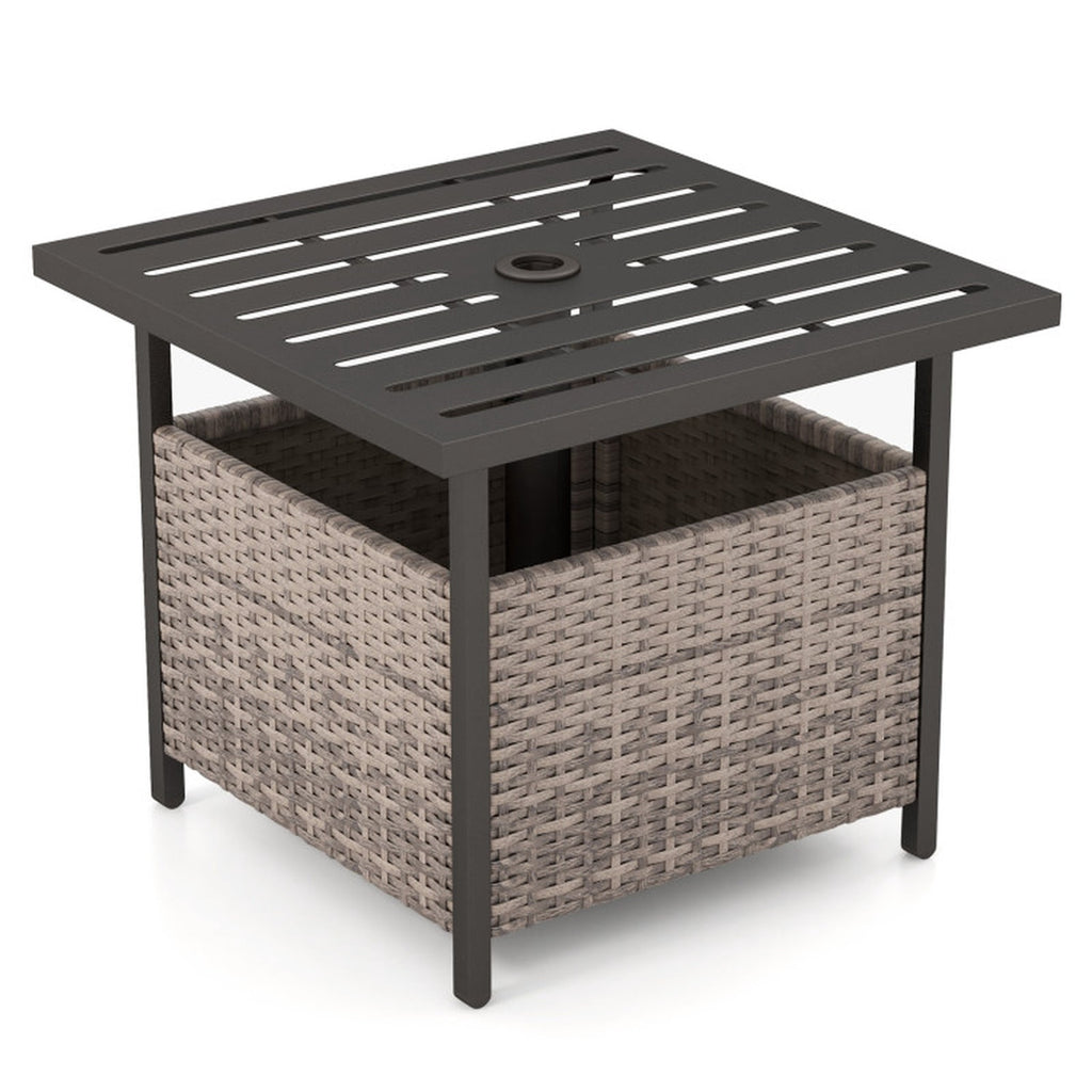 Biotree Outdoor Patio Rattan Wicker Steel Side Deck Table, Gray