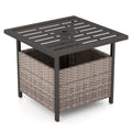 Biotree Outdoor Patio Rattan Wicker Steel Side Deck Table, Gray