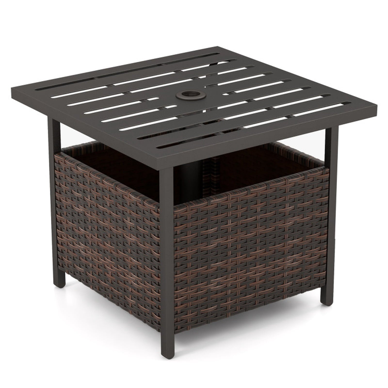 Biotree Outdoor Patio Rattan Wicker Steel Side Deck Table, Mix Brown