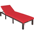 Biotree Outdoor Rattan Adjustable Cushioned Chaise Stackable Patio Chair for Garden BackyardRed