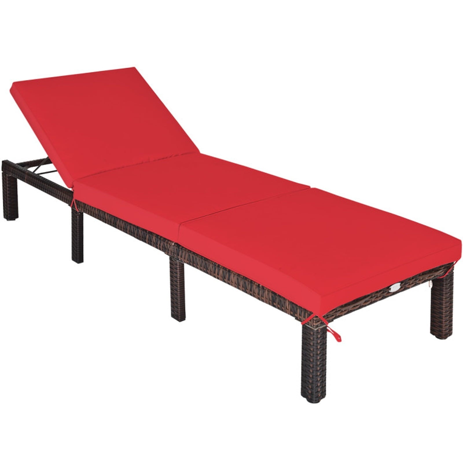 Biotree Outdoor Rattan Adjustable Cushioned Chaise Stackable Patio Chair for Garden BackyardRed