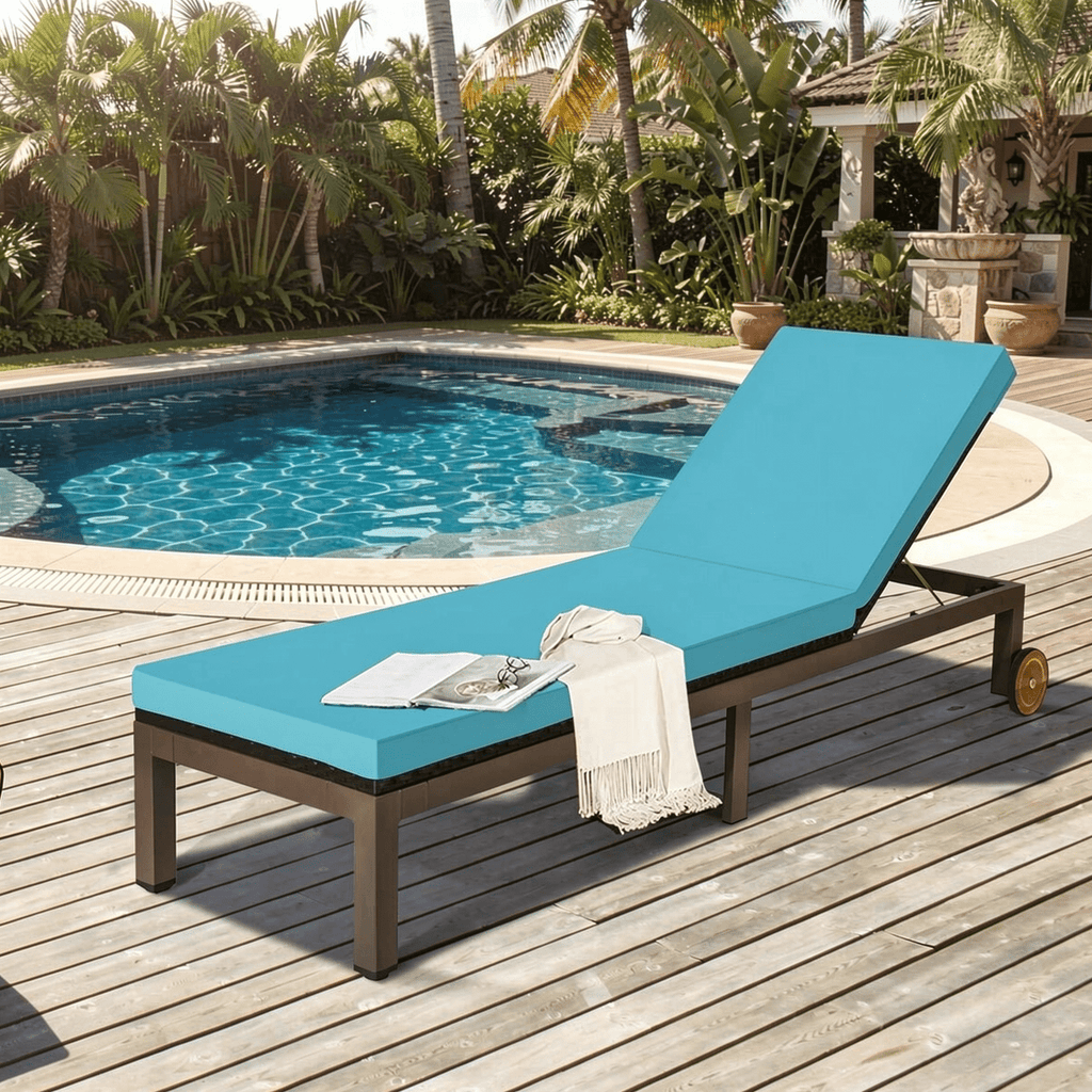 Biotree Outdoor Rattan Chaise Lounge Recliner-Turquoise
