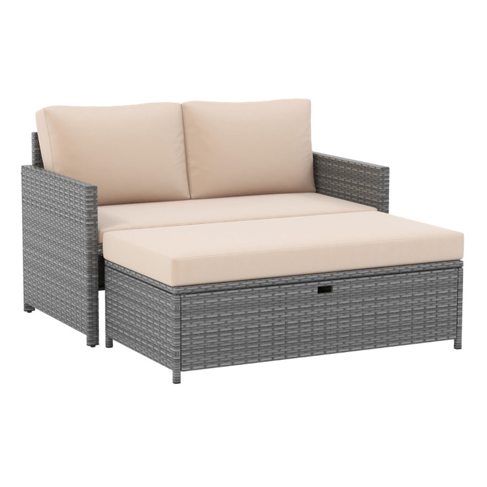 Biotree Outdoor Rattan Daybed Wicker Loveseat and 31 Gallon Storage Ottoman Outdoor Conversation Set for Garden Backyard PorchBrown