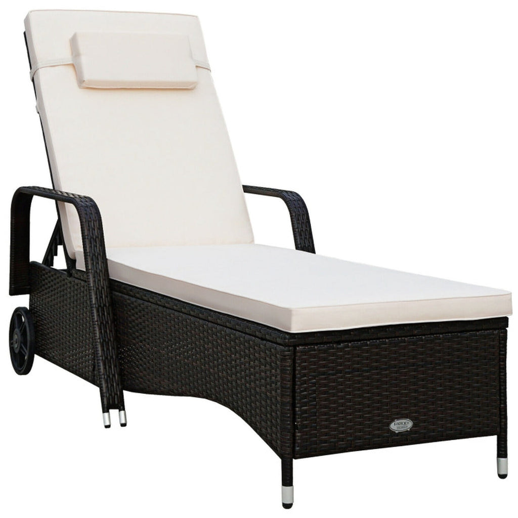 Biotree Outdoor Recliner Cushioned Chaise Lounge with Adjustable Backrest Stackable Patio Chair for Garden BackyardWhite/White Red