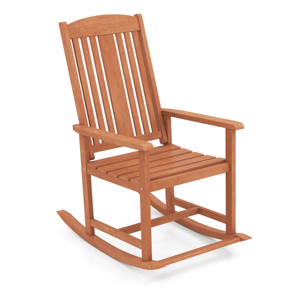 Biotree Outdoor Rocking Chair Solid Wood High Back Rocker with Slatted Seat Stackable Patio Chair for Garden BackyardNatural