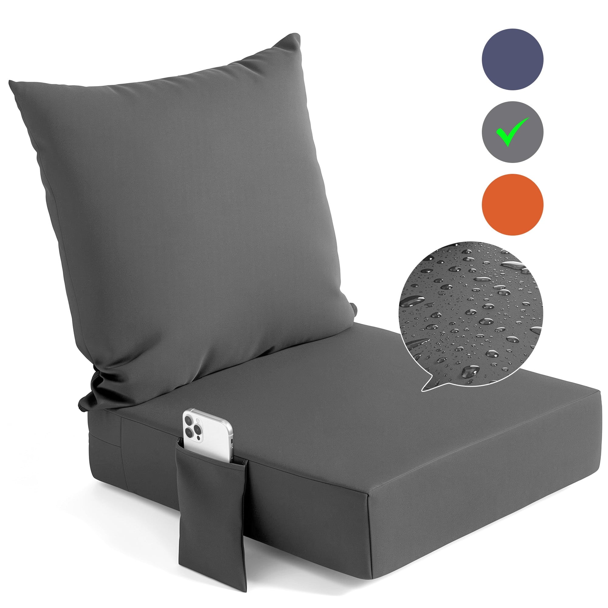 Biotree Outdoor Seat Cushions for Chairs,Waterproof Fade-Resistant Patio Furniture Replacement Cushions with Removable Cover,Gray