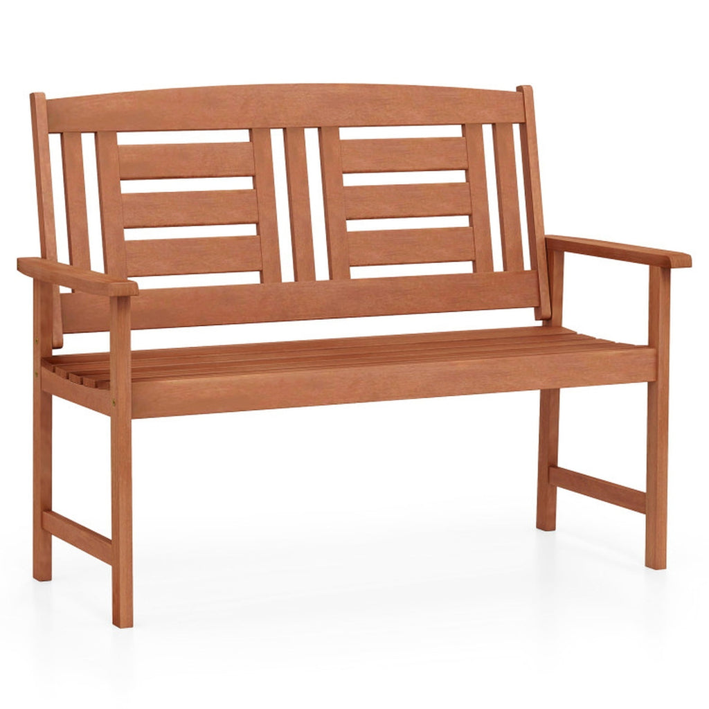 Biotree Outdoor Solid Wood Loveseat Hardwood 2-Seat Bench with Inclined Backrest and Slatted SeatTeak