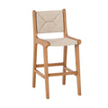 Biotree Outdoor Teak Wood Counter Height Bar Stool with Woven Paper Rope Seat, Natural - Outdoor Patio Bar Height Chair with Footrest