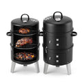 Biotree Outdoor Vertical Charcoal Grill with Lid, Smokeless BBQ Smoker, 360¡ã Even Heating Wood Fired Grill, Charcoal BBQ Cooker for Backyard Patio Camping Cooking Black