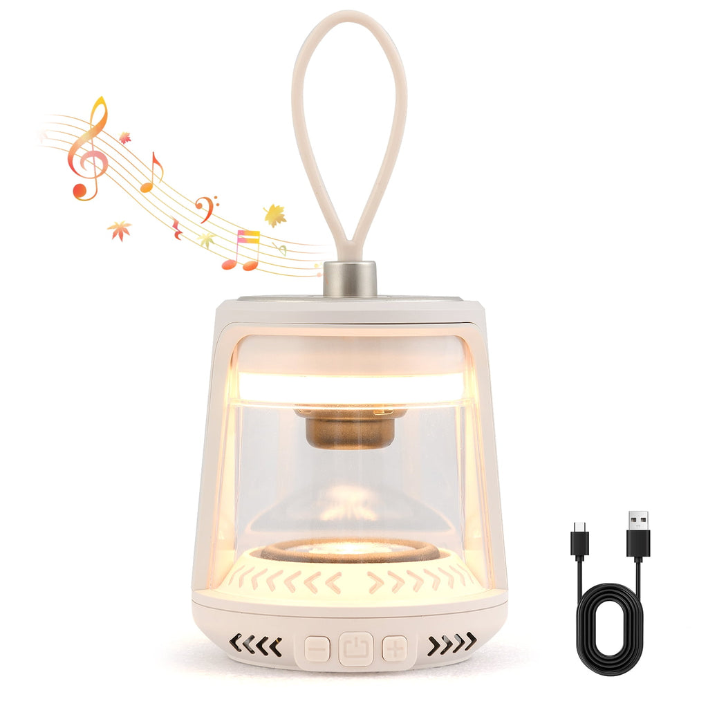 Biotree Outdoor Waterproof Camping Lantern Speaker with 3 LED Light Colors, White