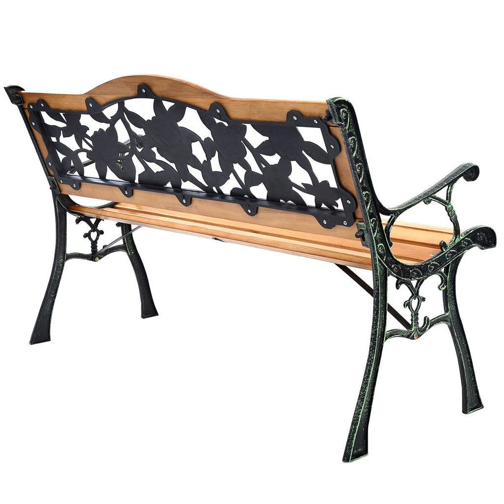 Biotree Outdoor Wooden Garden Bench with Iron Armrest 49.5 In