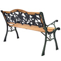 Biotree Outdoor Wooden Garden Bench with Iron Armrest 49.5 In