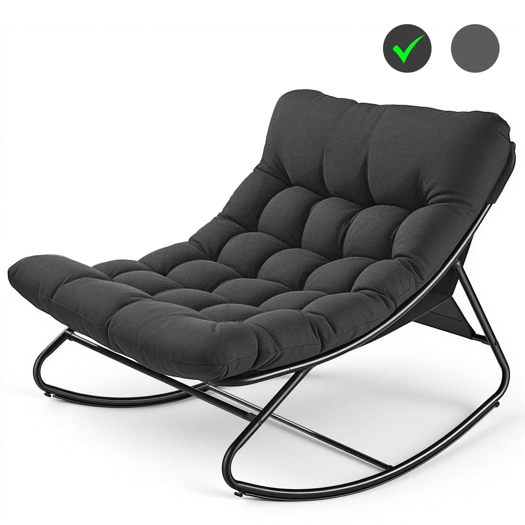Biotree Oversized Outdoor Rocking Chair,Patio Rocker with Thick Cushion, Weather Resistant Mesh Rocking Chair for Porch, Backyard, Garden,Steel Frame,Black