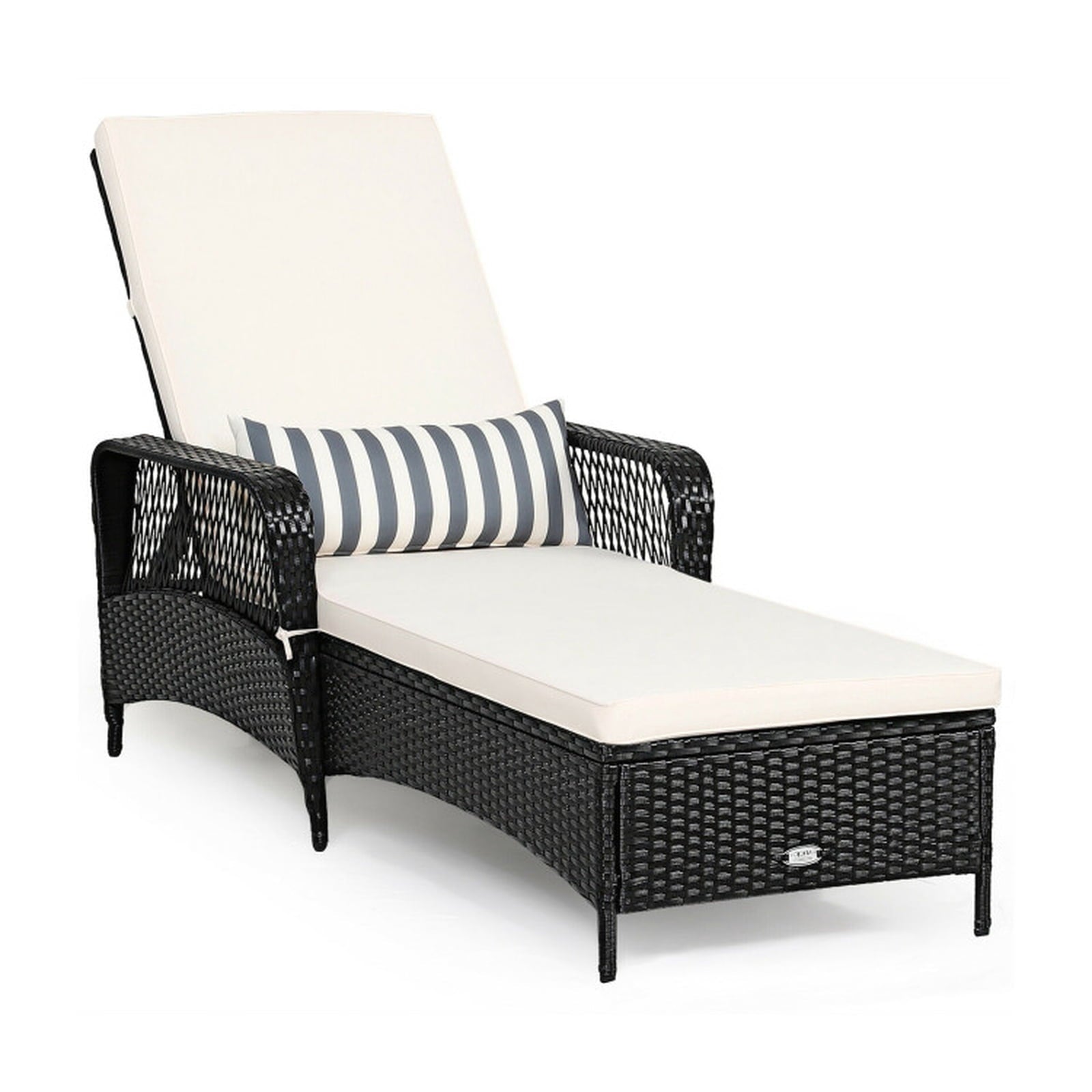 Biotree PE Rattan Chaise Lounge Chair Arm Chair Recliner Adjustable with Pillow Stackable Patio Chair for Garden BackyardBrown/Black
